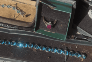 Jewelry inside an American Security BFX6030 fire-resistant safe after surviving the Altadena wildfires.